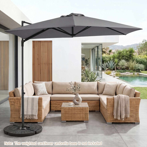 290 cm Grey Cantilever Parasol with Stand & 360 Rotation 1