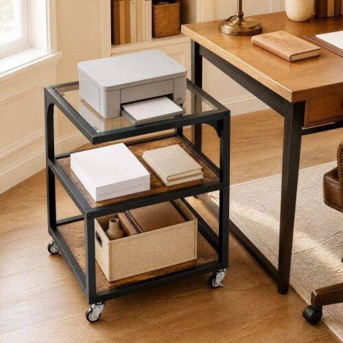 3-Tier Side Table with Glass Top and Steel Frame 2