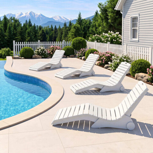 Ergonomic HDPE Pool Lounger with Wheels - White 2