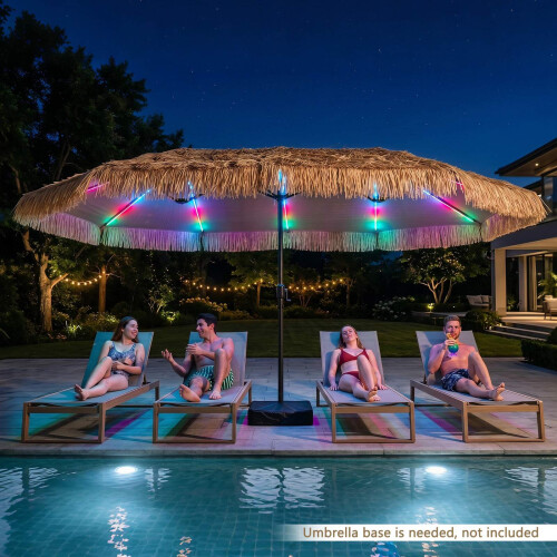 15 x 9 FT Solar Patio Umbrella, Multi-Color Lights, Brown 1