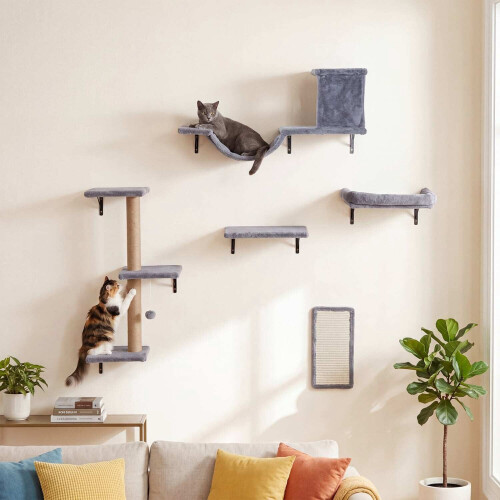 5-in-1 Cat Climbing Wall with Tree, House & Bridge - Grey