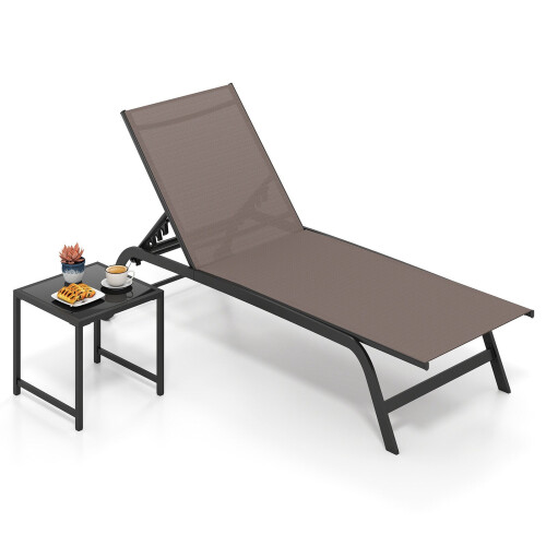 Outdoor Sun Lounger with Wheels & Side Table, Brown 2