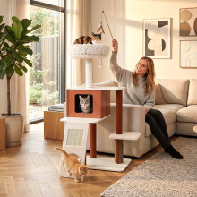 Brown Cat Tree Tower with Scratching Post & Groomer Brush