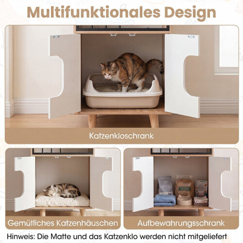 Cat Litter Box Enclosure with Shelf and Double Doors