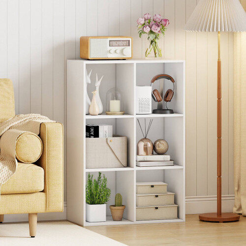 6-Cube White Wooden Bookcase with Anti-Tipping Kit 1
