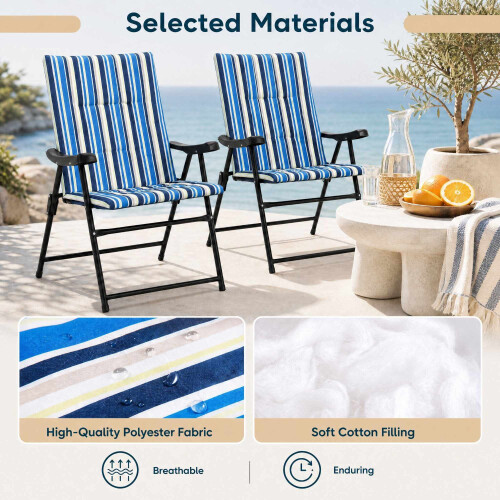 Set of 2 Folding Beach Chairs, High Backrest, 150 kg Capacity 2