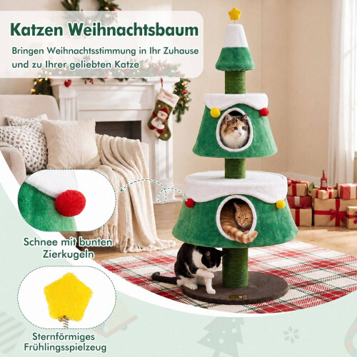 Cat Christmas Tree Tower with Condos and Toys, 61.5" 2