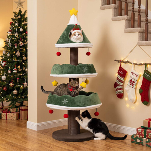 Cat Christmas Tree Tower with Condo and Scratching Posts 1