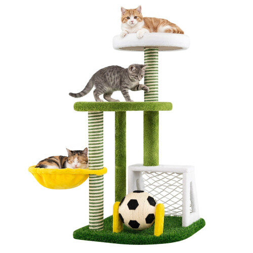 Indoor Cat Tree Tower with Perches and Hammock - Green