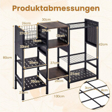 Garden Tool Organizer with Wooden Shelves, Black & Brown