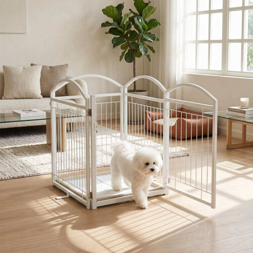 Foldable 4-Panel Dog Gate with Door, 81 cm, White 2