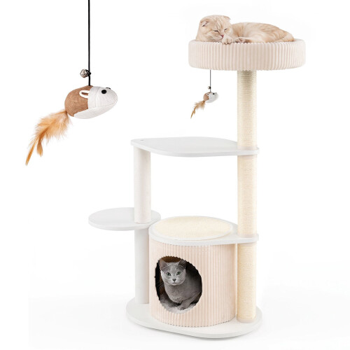105 cm White Cat Tree with Sisal Posts and Cat House 1