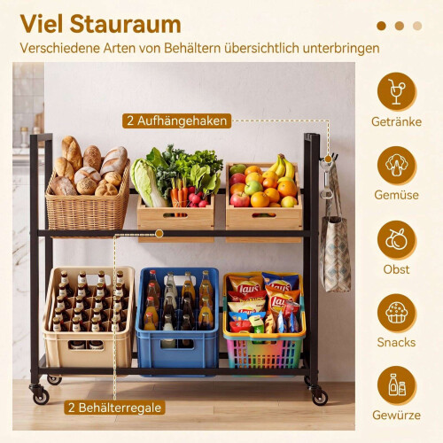 2-Tier Metal Drink Crate Rack with Wheels - Black