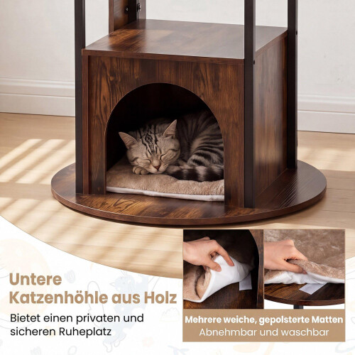 72-Inch Multi-Level Cat Condo with Top Perch, Rustic Brown 1