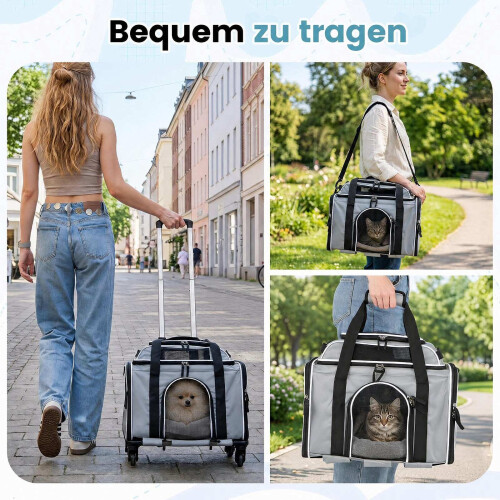 Foldable Pet Carrier with Wheels, Airline Approved, Grey 1