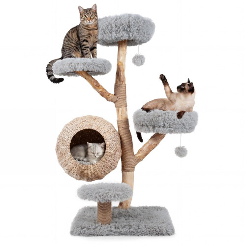 5-Tier Gray Wooden Cat Tree with Plush Perches & Jute Posts 2