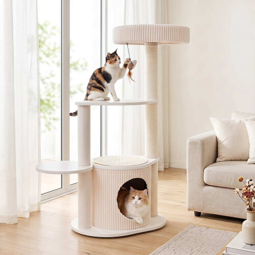 105 cm White Cat Tree with Sisal Posts and Cat House 2