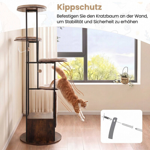 72-Inch Multi-Level Cat Condo with Top Perch, Rustic Brown 2