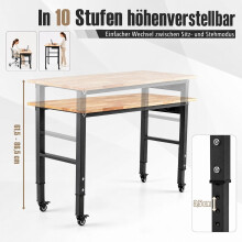Height-Adjustable Mobile Workbench with Rubberwood Top