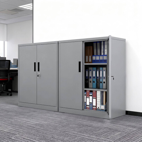 Lockable Metal Filing Cabinet, Grey, 2 Adjustable Shelves