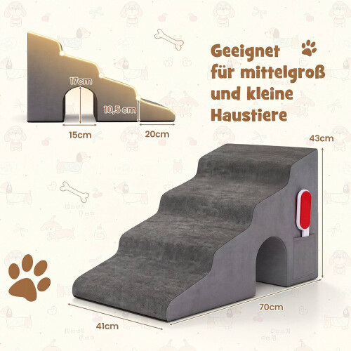 4-Step Grey Pet Stairs, 43 cm High, Washable Cover 2