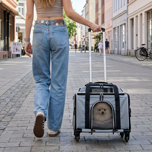 Foldable Pet Carrier with Wheels, Airline Approved, Grey 2