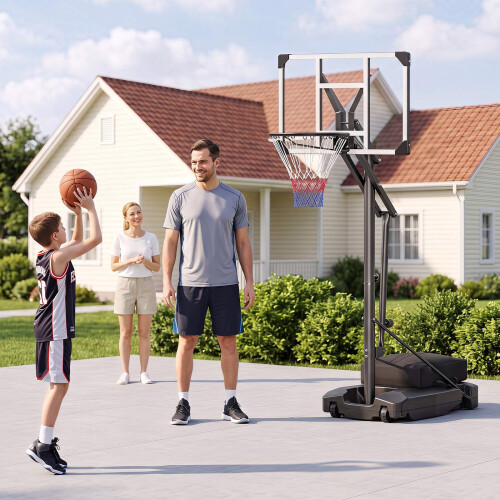 Adjustable Basketball Hoop with Shatterproof Backboard & Wheels