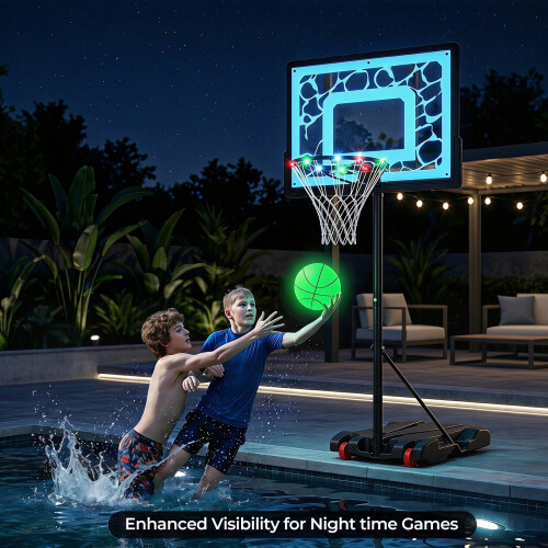 Pool Basketball Hoop with LED Lights, Adjustable Rim, Black 2