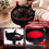 Gothic Cat Tree 144cm with Scratching Posts, Black & Red 3