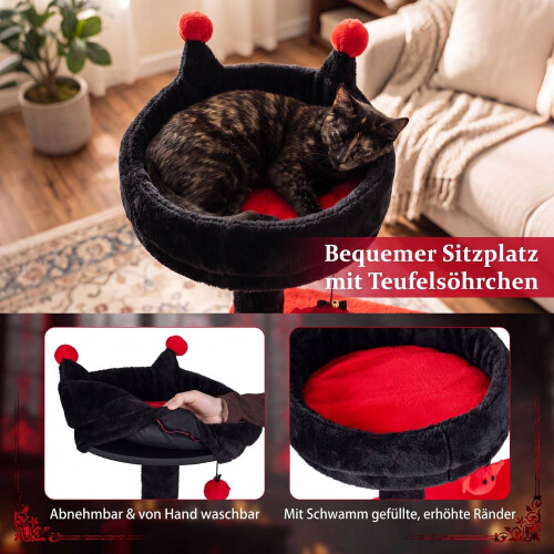 Gothic Cat Tree 144cm with Scratching Posts, Black & Red 2
