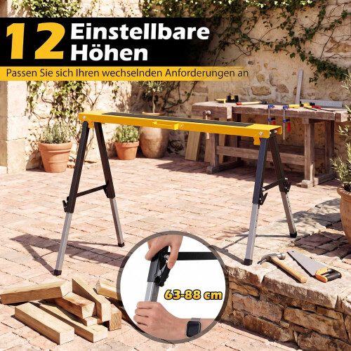Folding Saw Horses, 2 Pack, Adjustable Heights, Yellow 1