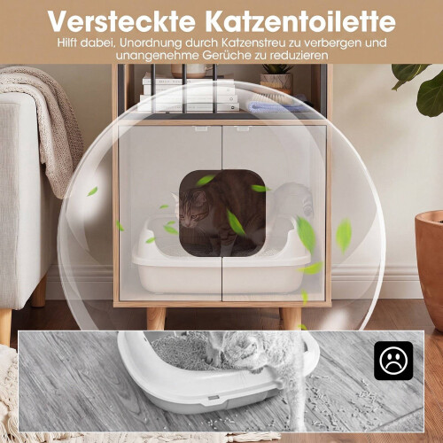 Cat Litter Box Enclosure with Shelf and Double Doors 1