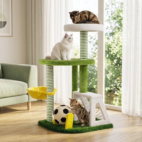 Indoor Cat Tree Tower with Perches and Hammock - Green 2
