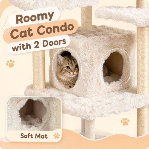 170cm Beige Cat Tree with Scratching Post & Cave 1