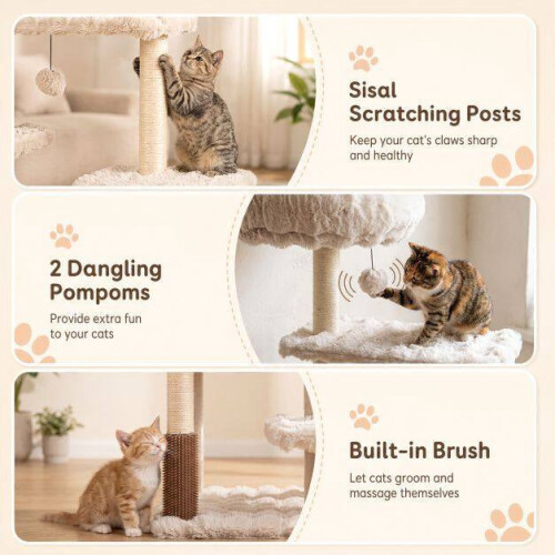 170cm Beige Cat Tree with Scratching Post & Cave 2