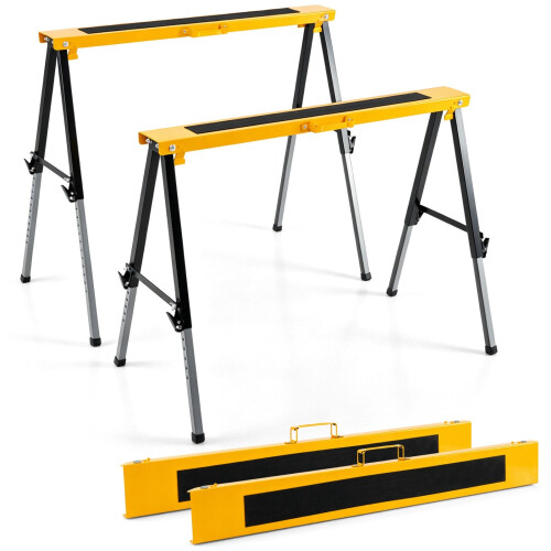 Folding Saw Horses, 2 Pack, Adjustable Heights, Yellow 2
