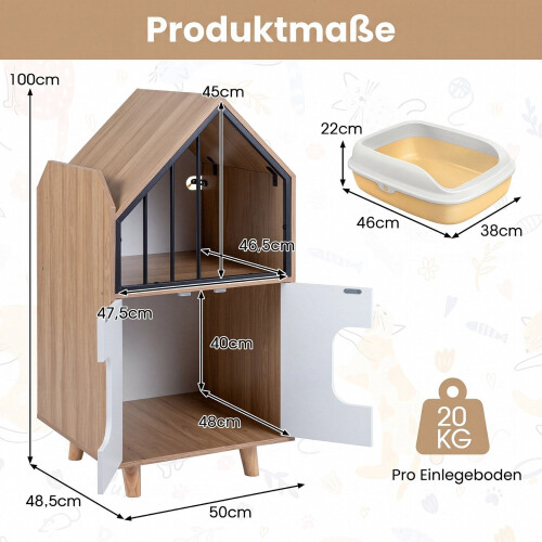 Cat Litter Box Enclosure with Shelf and Double Doors 2