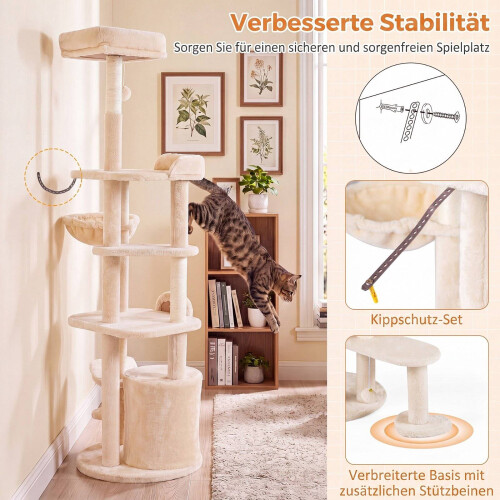 Large Beige Cat Tree Tower with Scratching Posts, 149 cm 1