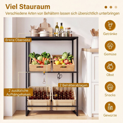 3-Tier Metal Drink Crate Rack with Shelf and Hooks 2