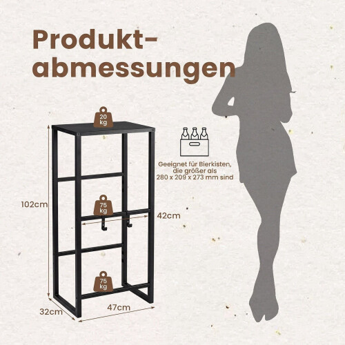 Heavy-Duty Metal Beer Storage Rack, 3-Tier, Adjustable Shelves