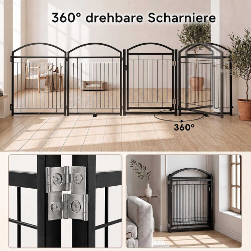 Foldable Dog Barrier Gate with 4 Panels & Door, Black 2