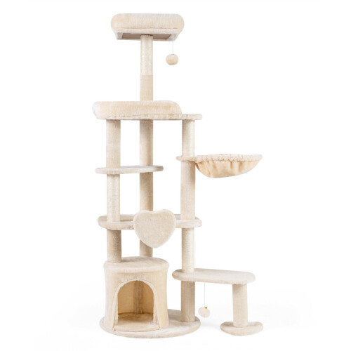 Large Beige Cat Tree Tower with Scratching Posts, 149 cm 2