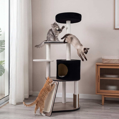 Black Cat Tree Tower with Condo and Scratching Posts 1