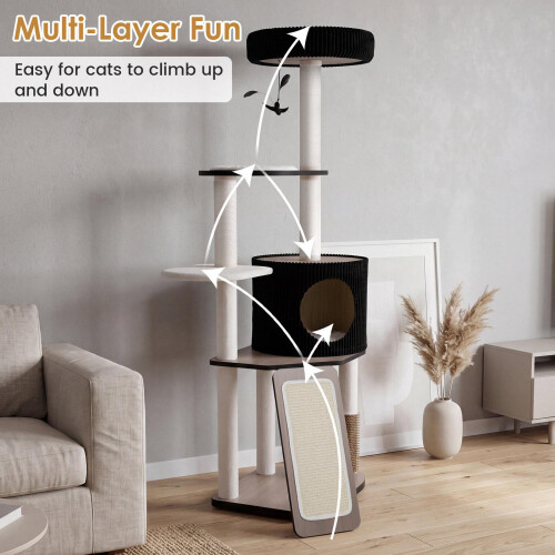 Black Cat Tree Tower with Condo and Scratching Posts 2