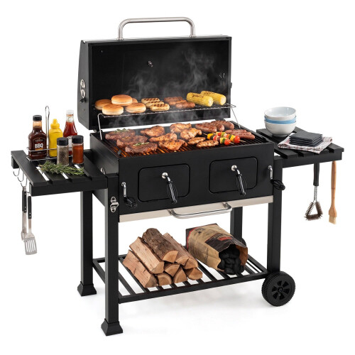 Large Charcoal Grill with Folding Tables and Thermometer 2