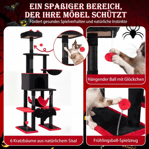 178cm Gothic Cat Tree with Sisal Posts and Hammock 1