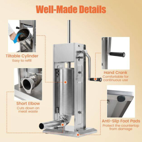 Manual Sausage Stuffer, 11 LBS Capacity, 4 Tubes, 2 Speeds 2