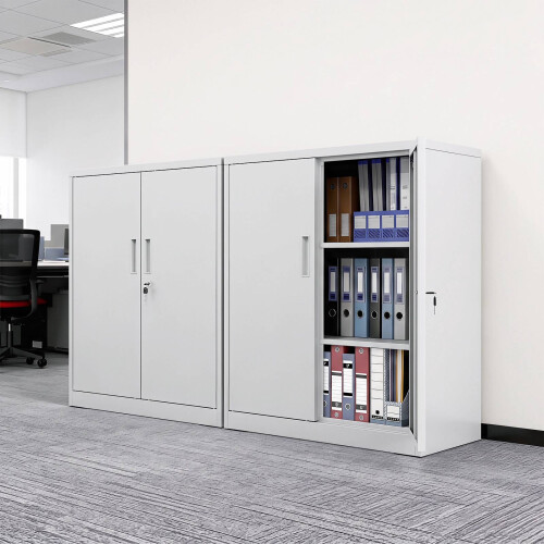 White Metal Filing Cabinet, Lockable, Adjustable Shelves 1