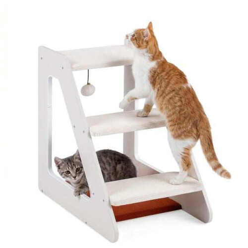 Pet Stairs with Bed, 3 Steps, Foam Padded, 54x33x48 cm 1