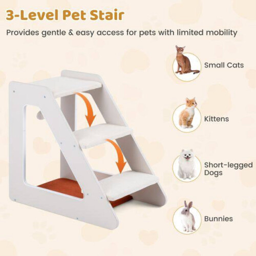 Pet Stairs with Bed, 3 Steps, Foam Padded, 54x33x48 cm 2